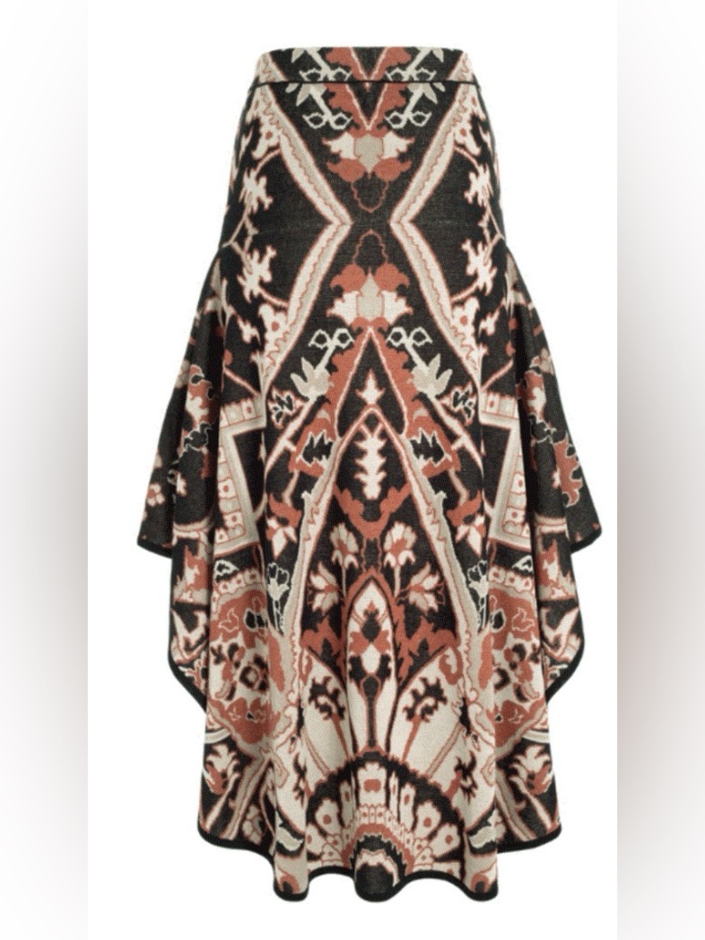Peruvian Connection Siena Pima Cotton Knit Maxi Skirt Floral Terracotta Black XS
